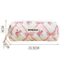 1 件可爱蝴蝶结绗缝化妆包，时尚便携女士拉链化妆包，多功能旅行化妆品收纳包，大容量、可爱设计化妆包，适合旅行、日常使用、居家、美容收纳