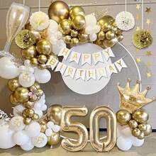 50th Birthday Decorations, Gold 50th Birthday Decorations For Men Women Gold White Balloons HAPPY BIRTHDAY Banner Number 50 Balloons Crown Star Heart Balloons HAPPY 50th BIRTHDAY Cake Topper - Multicolor - View 3