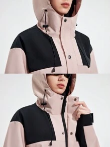 1pc Women'S Winter Lightweight Warm Coat, Waterproof Windproof Fashion Sports Jacket, Casual Outdoor Polyester (Poly) Fabric, Hooded, Zippered Front, Two-Tone Design, Regular Fit, Long Sleeve, Suitable For Spring/Autum Climbing And Hiking