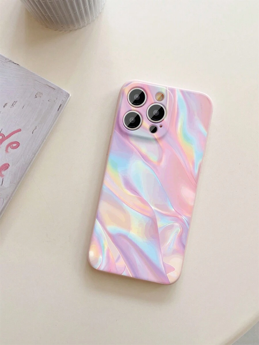 1pc Luxury Gorgeous Colorful Gradient Pattern Frosted Anti-Fall Mobile Phone Case Compatible With Apple/Compatible With Redmi/Compatible With Infinix/Compatible With Vivo Waterproof Shockproof Scratch Resistant,International Version, Not The Domestic Version - Pink - View 1