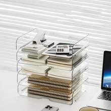 1/2/3 Layer Stackable Desk Storage Box, A4 File Rack, Multi-Layer Storage Rack, File Rack, Non-Waterproof Plastic Material