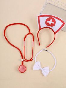 Set de 3 diademas de disfraz de enfermera, con estetoscopio y decoración de lazo, para juego de roles del Día de San Valentín
