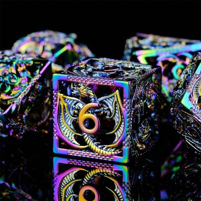 Multicolor Hollow Dragon Metal Dice Set, Suitable For D&D, Pathfinder And Call Of Cthulhu RPG Games