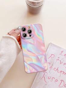 1pc Luxury Gorgeous Colorful Gradient Pattern Frosted Anti-Fall Mobile Phone Case Compatible With Apple/Compatible With Redmi/Compatible With Infinix/Compatible With Vivo Waterproof Shockproof Scratch Resistant,International Version, Not The Domestic Version - Pink - View 3