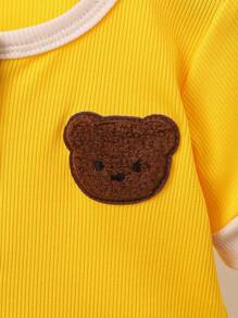 2pcs Toddler Unisex Cartoon Bear Graphic Yellow Short Sleeve Top + Shorts Set, Holiday Casual Suitable For Outdoor Activities