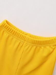 2pcs Toddler Unisex Cartoon Bear Graphic Yellow Short Sleeve Top + Shorts Set, Holiday Casual Suitable For Outdoor Activities