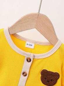 2pcs Toddler Unisex Cartoon Bear Graphic Yellow Short Sleeve Top + Shorts Set, Holiday Casual Suitable For Outdoor Activities