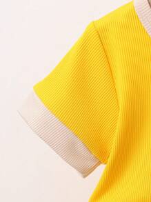 2pcs Toddler Unisex Cartoon Bear Graphic Yellow Short Sleeve Top + Shorts Set, Holiday Casual Suitable For Outdoor Activities