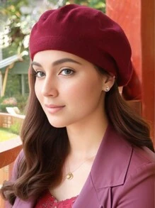 1pc Women Vintage Beret Hat, Large Circumference, Acrylic Knitted Cap, Versatile And Warm For Autumn/Winter - A - View 21