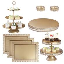 8Pcs Gold Cake Stand Set, 14 Inch Round Metal Cake Stand With 50lb Capacity, Candy Fruit Display Plate Cupcake Serving Tower For Birthday Baby Shower Wedding Decor (Gold/Champagne/White) - 淺金色 - 查看 1