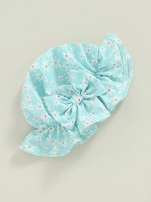 Traje de baño para niñas pequeñas, con protección contra erupciones, de manga larga, estampado floral, con volantes y gorro de baño - Verde - Ver 3