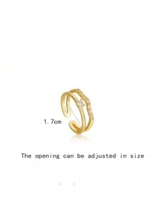 1 szt. Luksusowy regulowany pierścionek z cyrkonii sześciennej w kolorze złotym, 2-warstwowy, z elementem dekoracyjnym