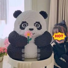12000pcsFlower Panda Giant Panda Cute Animal DIY Puzzle Decoration 3D Stereo Puzzle Take Flower Panda Puzzle Building Blocks Birthday Gift For Parties And Gifts - Model - View 2