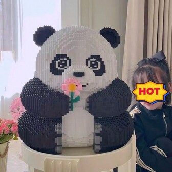 12000pcsFlower Panda Giant Panda Cute Animal DIY Puzzle Decoration 3D Stereo Puzzle Take Flower Panda Puzzle Building Blocks Birthday Gift For Parties And Gifts