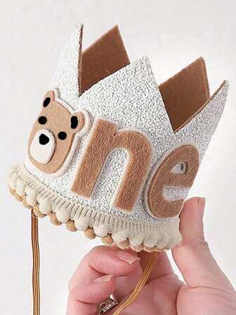 1 件熊图案生日帽，适合 Little Wild One 一岁生日帽，Happy Camper 生日皇冠 1 岁生日