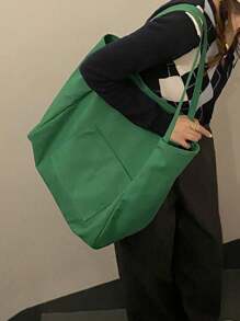 Classic Canvas Tote Bag, Large Capacity Fashionable Handbag, Multi-Functional Ins-Style Shopping Bag, Elegant And Stylish, Ideal For Christmas, Back To School, Backpack, Handbag, Canvas Bag, Back To School Essential. Lightweight, Portable, Foldable, Classic Casual, Suitable For Teenagers, Women, College Students, Perfect For Back To School, First Day Of School, Beach Trip. - Green - View 9