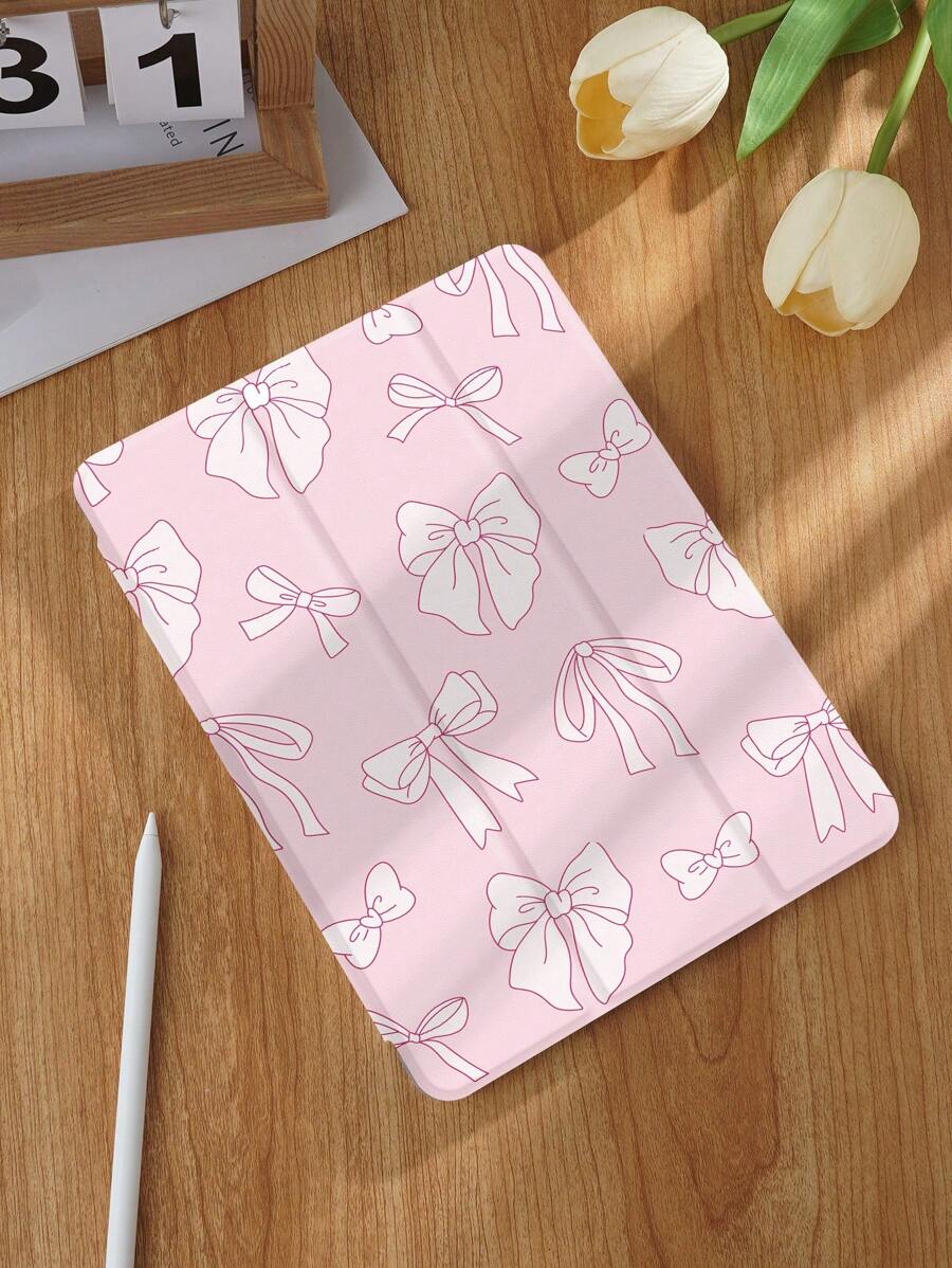 蝴蝶结图案平板电脑保护壳，兼容 iPad 9.7/10.2/10.5/10.9/12.9/Pro 11、Galaxy Tab S6 Lite 10.4 英寸、Tab 等型号，防摔保护，带铅笔槽/自动睡眠/唤醒
