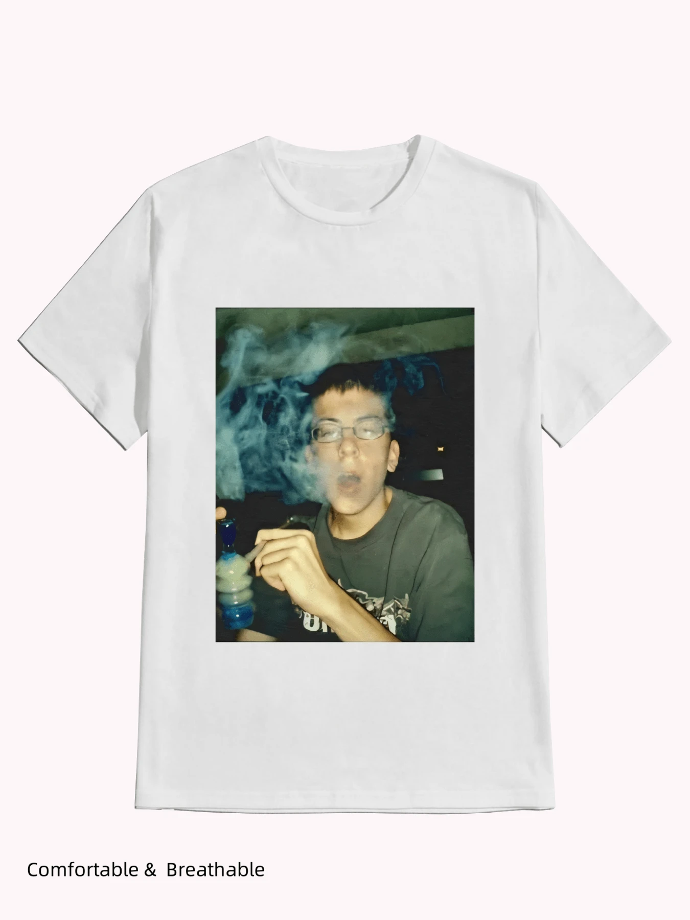 Mclovin Smoking Graphic Vintage Style ,Casual Print,Comfortable And Versatile,Letter Pattern Pure Cotton 220g Printed T-Shirt - trắng - Xem 1