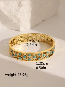 1 pièce Bracelet en acier inoxydable plaqué or vintage rétro style bleu marine goutte d'huile creux fleur, ton 18K, chic, convient pour le port quotidien des femmes, les fêtes ou en cadeau pour les vacances, les mariages