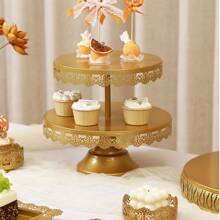 8Pcs Gold Cake Stand Set, 14 Inch Round Metal Cake Stand With 50lb Capacity, Candy Fruit Display Plate Cupcake Serving Tower For Birthday Baby Shower Wedding Decor (Gold/Champagne/White) - 金色 - 查看 5