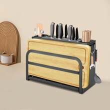 eusmeyusnt eusmeyusn Messerblock ohne Messer Carbonstahl-Messerblock mit Utensilienhalter Messerhalter Universal-Messeraufbewahrung für Messer, Schneidbretter (Schwarz), 33.5*13.2*23cm