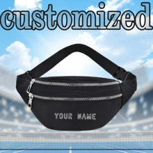 Unisex Crossbody Belt Bag Customizable Name Solid Color Large Capacity Waist Bag - Black - View 3