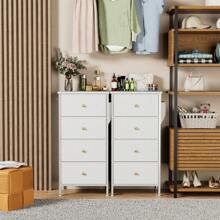 GipGiper 卧室梳妆台，4 个储物抽屉，高大的布艺衣柜收纳柜，塔式家具，带木质顶部金属框架，用于衣服返校宿舍收纳