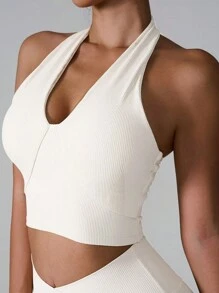 Ropa interior deportiva de verano para mujer, con diseño sexy de cuello colgante, con almohadilla antiimpacto en el pecho, top halter de yoga, sujetador deportivo, para ocio y vacaciones