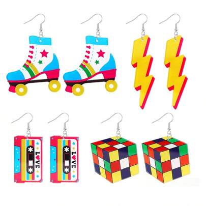 QYDCX 1 Or 4Pairs 80s Earrings For Women 90s Neon Earrings Retro Earrings Retro Drop Earrings For Glow Party Women 80's Outfit Costume Dancing Party Jewelry Accessory