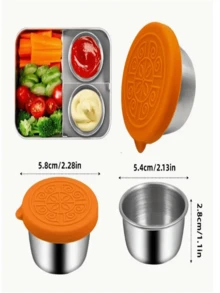 1/6pcs Stainless Steel Seasoning Containers With Silicone Lids, Leak-Proof Anti-Rust Diamond Pattern Mini Dipping Sauce Cups For Lunch Box, Picnic, Travel, Holiday Theme - Brushed Metal Finish