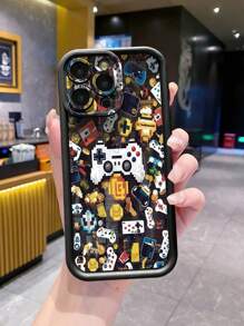 1pc Shockproof Phone Case With Mosaic Pattern Camera Handle Compatible With Iphone/Compatible With Galaxy/Compatible With Infinix/Compatible With Redmi/Compatible With OPPO/Compatible With VIVO//Compatible With Realme/Compatible With MOTO/Compatible With Itel/Compatible With Tecno,International Version, Not The Domestic Version, - Black - View 1