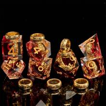 7pcs Inspired By Rings Geometric Faceted Dice Set, Suitable For Role-Playing Games - Red RPG Dice Set - Red - View 3