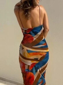 Women Floral Print Slim Fit Maxi Cami Dress - Multicolor - View 3