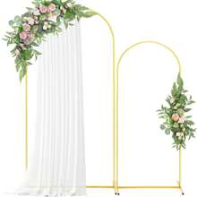 7.2FT+6FT Set Of 2 Wedding Arch Backdrop Stand, Gold Metal Balloon Arch Stand Stable Frame For Wedding Birthday Garden Arch Party Background Decoration, Gold - Vàng - Xem 1