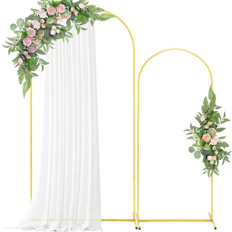 7.2FT+6FT Set Of 2 Wedding Arch Backdrop Stand, Gold Metal Balloon Arch Stand Stable Frame For Wedding Birthday Garden Arch Party Background Decoration, Gold - Vàng - Xem 1