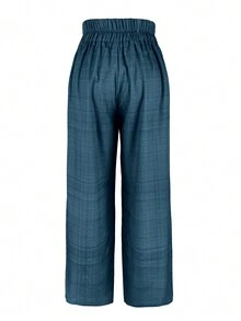 Women's Casual Fashion Tie Up Waist Pocket Wide Leg Palazzo Pants - Blue - View 3