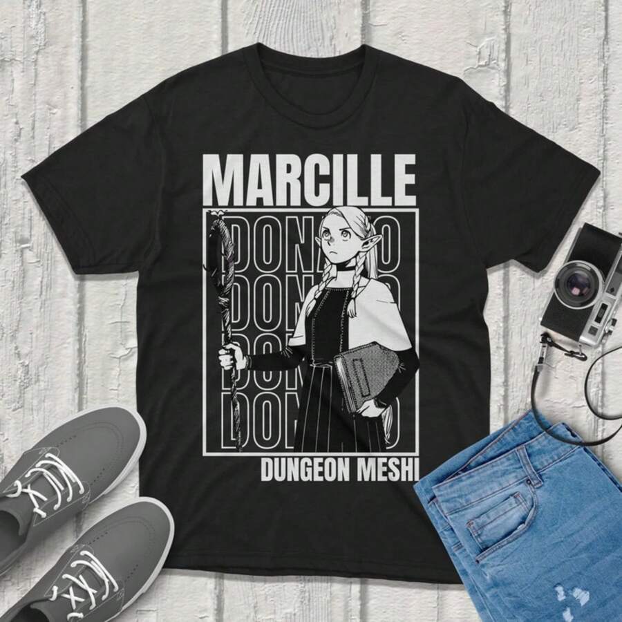 Marcille Donato Dungeon Meshi Delicious In Dungeon TShirt Anime Graphic Tee Vintage Streetwear Unique Design Perfect For Gamers & Anime Fans - 黑色 - 查看 1