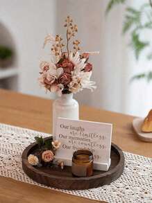1pc Set Bathroom Decor Round Wooden Candle Tray, Rustic Style Wooden Candle Holders Vintage Pillar Rack For Living Room Coffee Table, Kitchen Counter Centerpiece Decoration