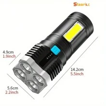 1pc Staaricc USB Rechargeable LED Flashlight With COB Side Light, 4 Powerful Modes For Camping & Outdoor Activities, Bright, , Convenient