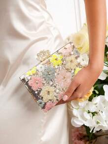 Unique Peacock Metal Sequin Embroidered Floral Evening Clutch Bag, Elegant And Exquisite Fashion Ladies Handbag With Metal Chain, Suitable For Party, Wedding, Prom