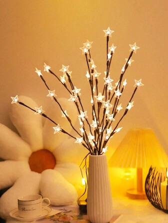 1个LED星月混合枝条装饰灯串，婚礼派对节日装饰灯，圣诞节室内房间花瓶桌面装饰灯，节日装饰（不含电池）
