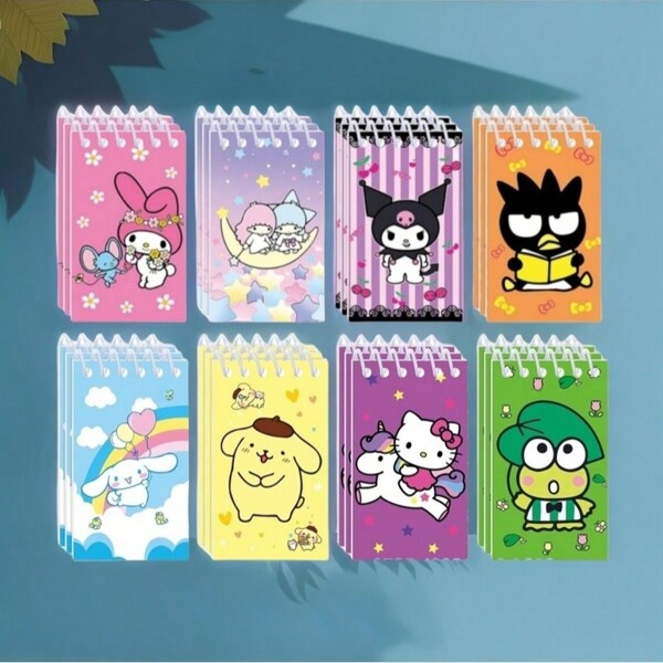 Sanrio 1 pezzo/4 pezzi/10 pezzi, Quaderno a spirale mini con tema di ricamo a cartoni animati Sanrio - Design carino a cartoni animati, superficie liscia, agenda giornaliera e diario per i compiti per ragazzi e ragazze. Lo sfondo bianco e i divisori all'interno del libro sono di colori casuali, Ritorno a scuola