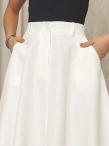 Short Round Gode Skirt With Pocket - trắng - Xem 2