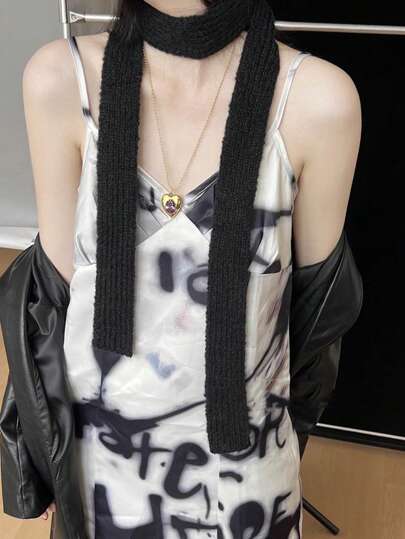 Pc New European And American Niche Design Soft And Luxurious Long And Narrow Scarf For Girls In Autumn And Winter, Fashionable Solid Color Versatile Decoration Small Scarf