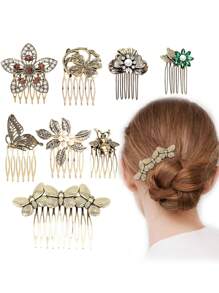 Vintage Hair Side Combs For Women Decorative, Retro Gold Pearl Rhinestone Metal Hair Comb Clips With Teeth Grip Crystal Bridal Hair Piece Pins For Wedding Accessories - Multicolor - View 1