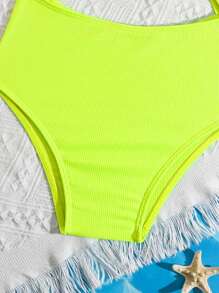 Traje de baño de una pieza con agujeros calados y costillas en color amarillo luminoso para niñas preadolescentes de 8 a 12 años