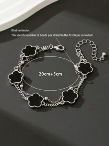 1 件简约时尚四叶草吊坠男士手链，日常佩戴生日礼物（第一层珠子数量随机，不含礼盒） - 黑色 - 查看 5