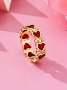 1 件简约、可爱、可爱的欧美风格金属合金透明红色滴水心形戒指，红色心形情人节戒指，适合日常佩戴、社交、派对、公关、情人节礼物、情侣礼物、妈妈、母亲、母亲节、礼物 - 紅色 - 查看 1