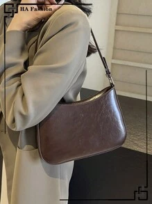 Burgundy Retro Shoulder Bag, Fashion Commuter Bag, Versatile Underarm Bag, Crossbody Bag