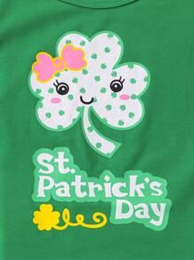 Girls St.Patrick's Day Letter Print T-Shirt Top And Pants Children Summer Outfit